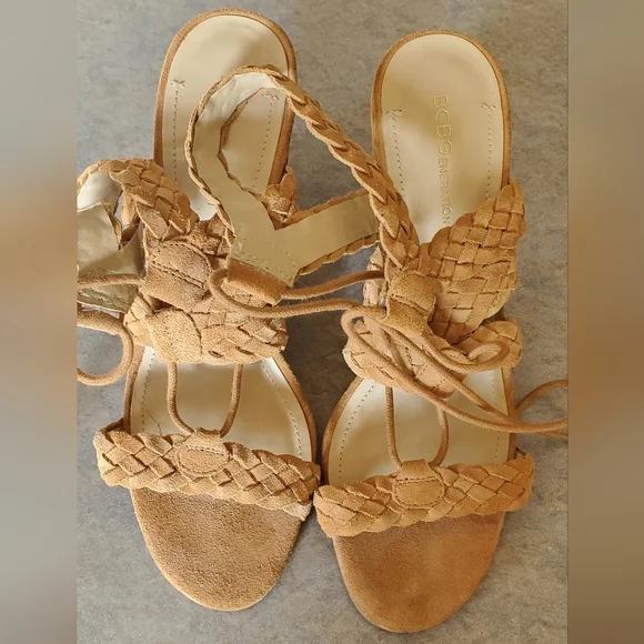 BCBG Tan Braided Leather Lorette Heels - Picture 4 of 8